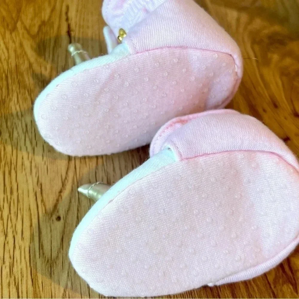 Unicorn Baby‎ Booties Pink Gold Snap Closure Soft Sole Infant Shoes